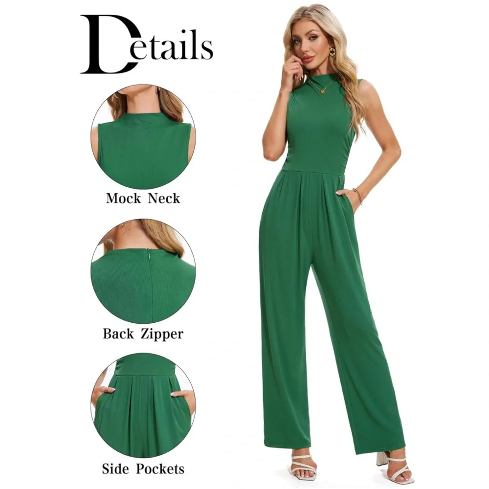 NWT Tapata Green Sleeveless Ribbed Jumpsuit Size S - Picture 3 of 5